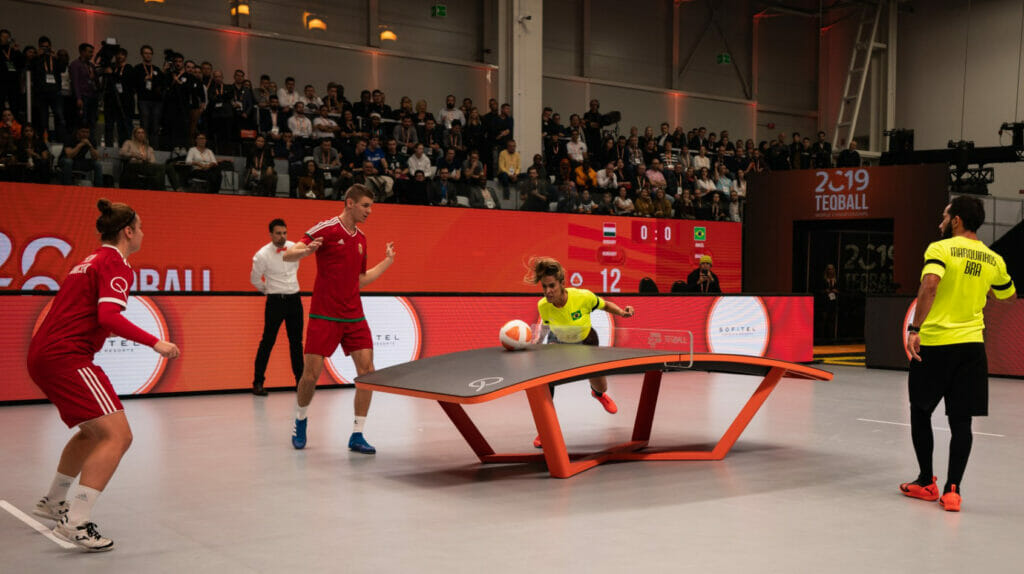 Teqball Match with Four Players