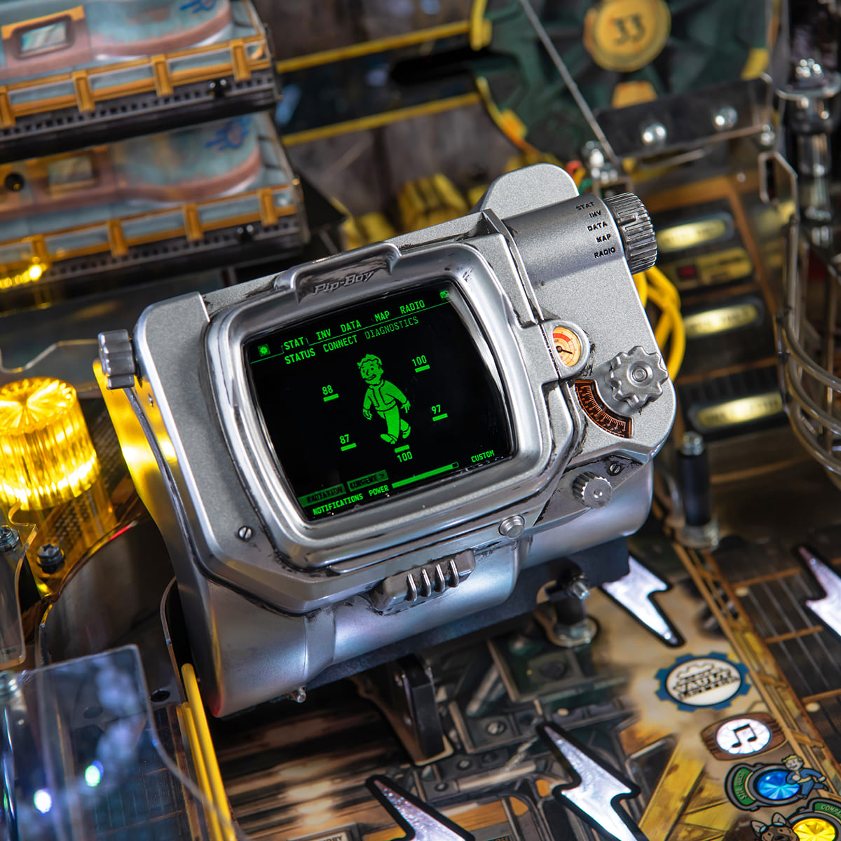PIP-BOY display on the playfield of a Fallout pinball machine.