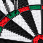 GranBoard Dash Green close-up macro shot of a dart tip embedded in the dartboard segment