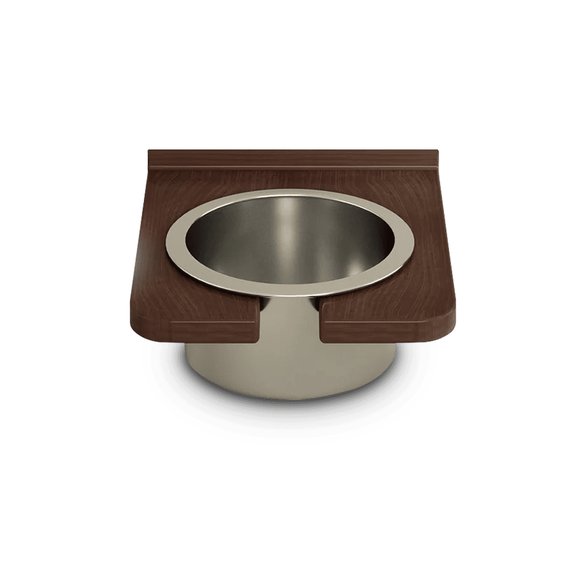 Kingswood cup holder crafted from solid wood with stainless steel details